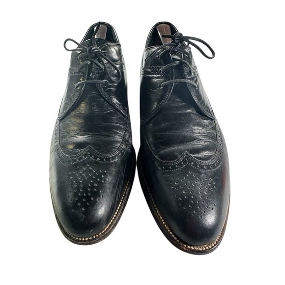Stacy Adams Vintage Mens Black Size 10D Leather 1980\'s Wingtip Dress Shoes